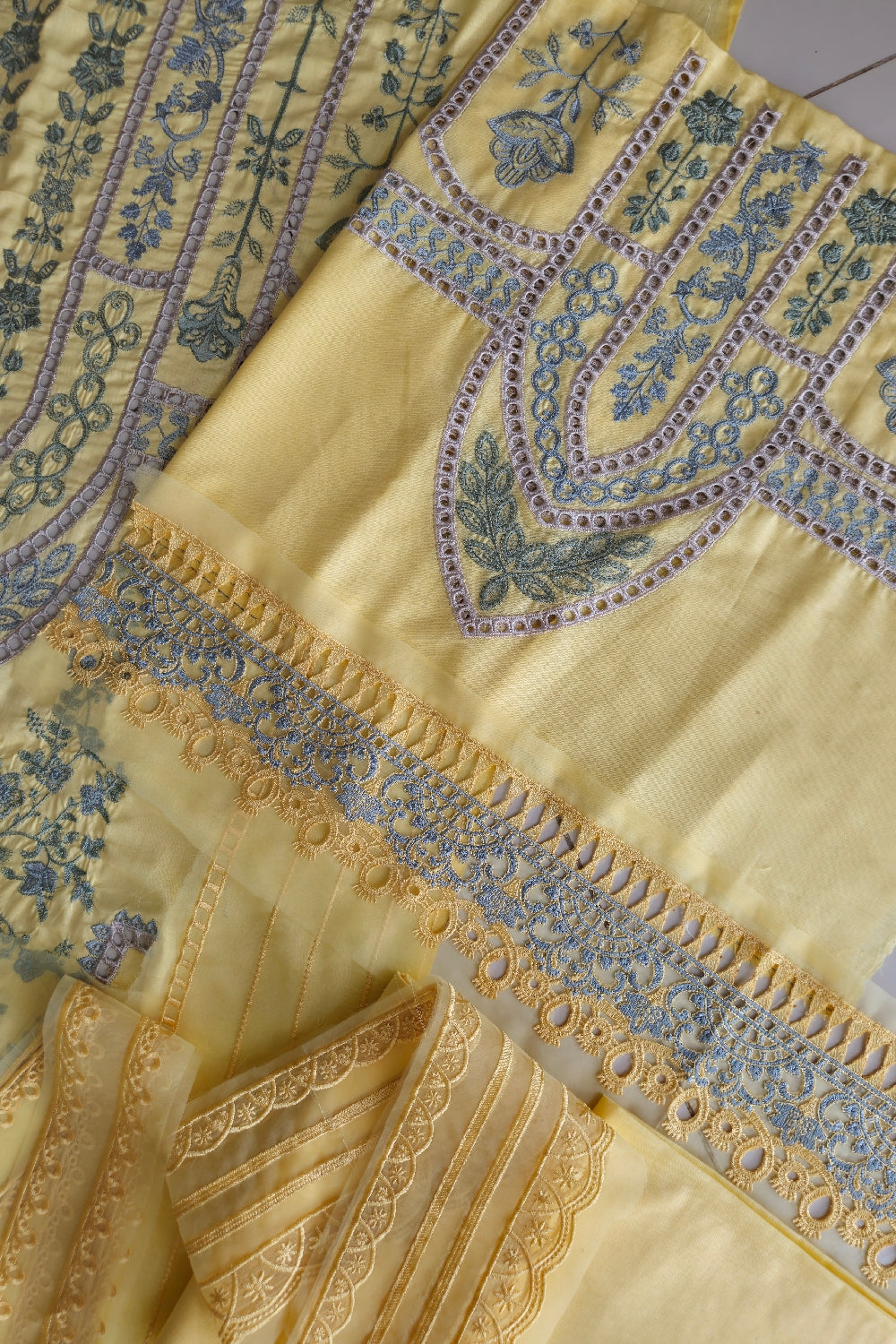 Pale Yellow Embroidered Lawn Suit