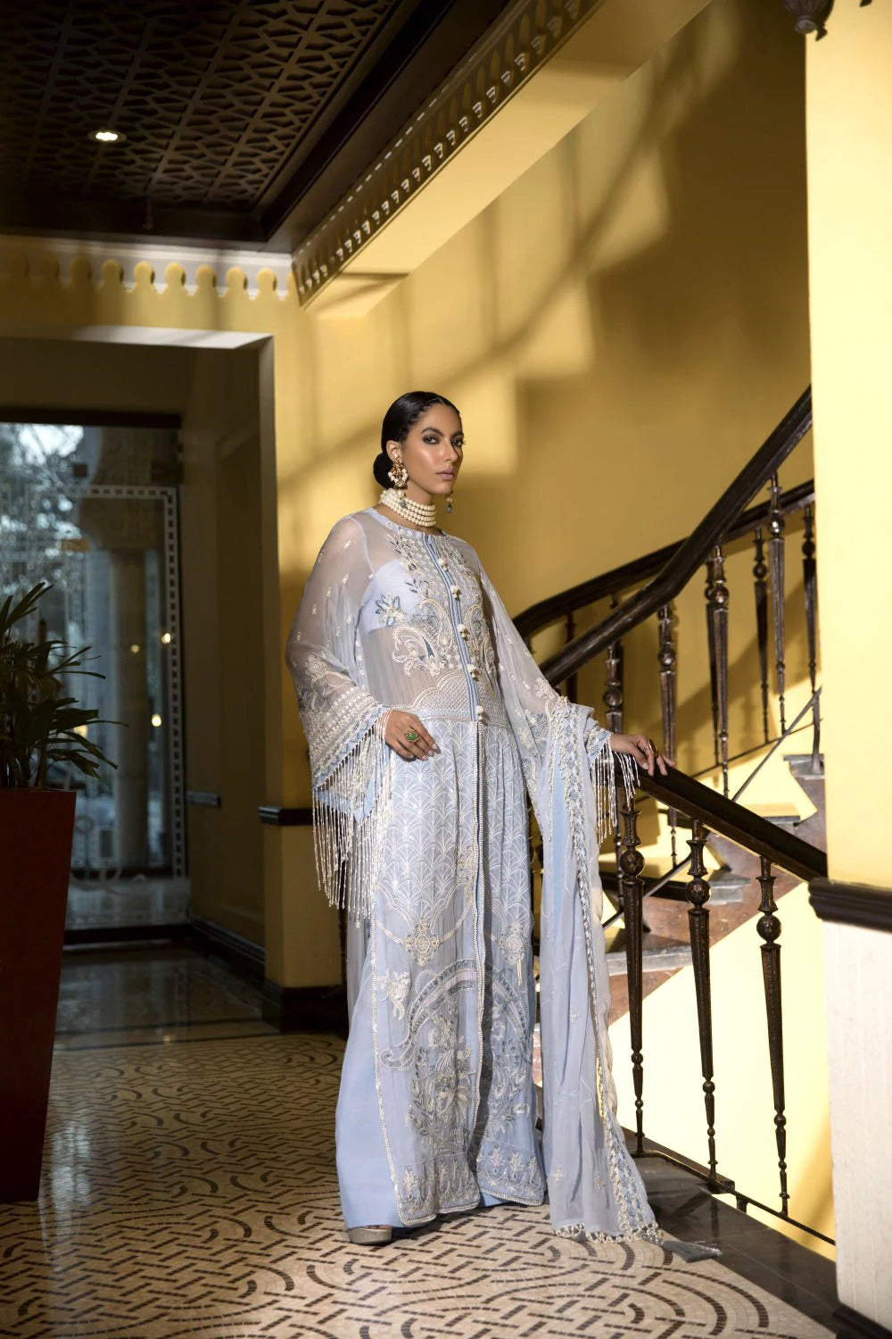 Baby Blue Embroidered Chiffon Suit