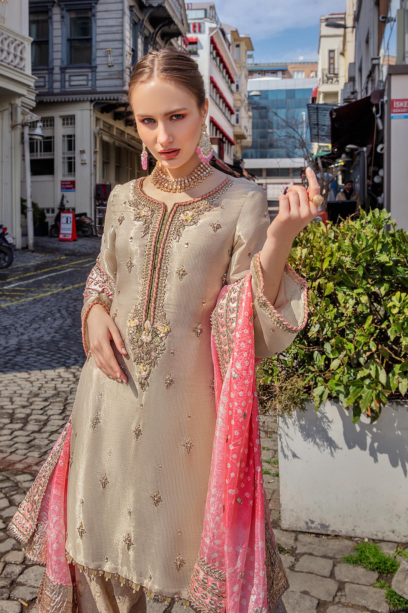 party wear suit mesuri fabric online fully stitched skin color