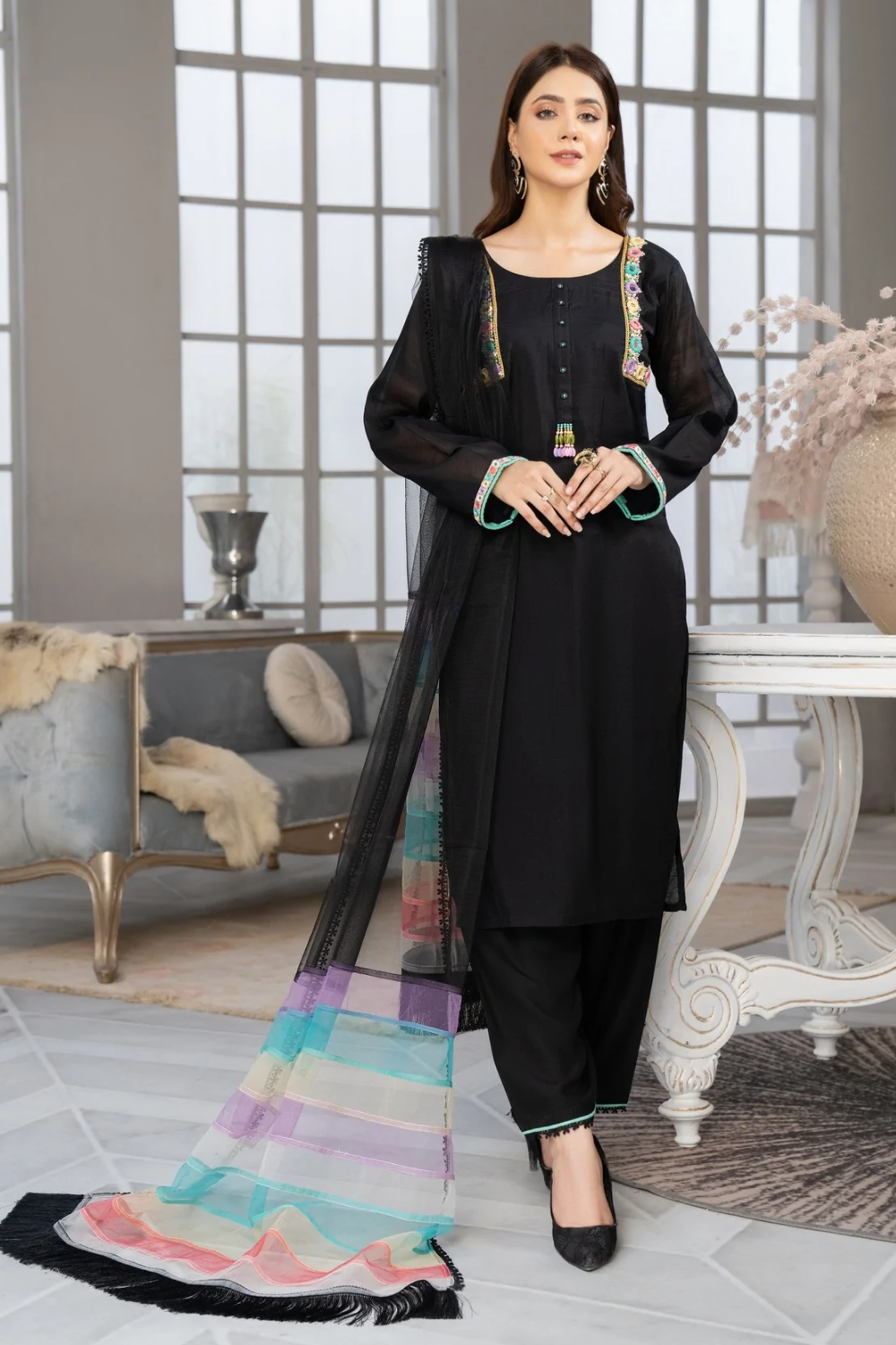 Readymade Black Khadi Cotton Pret