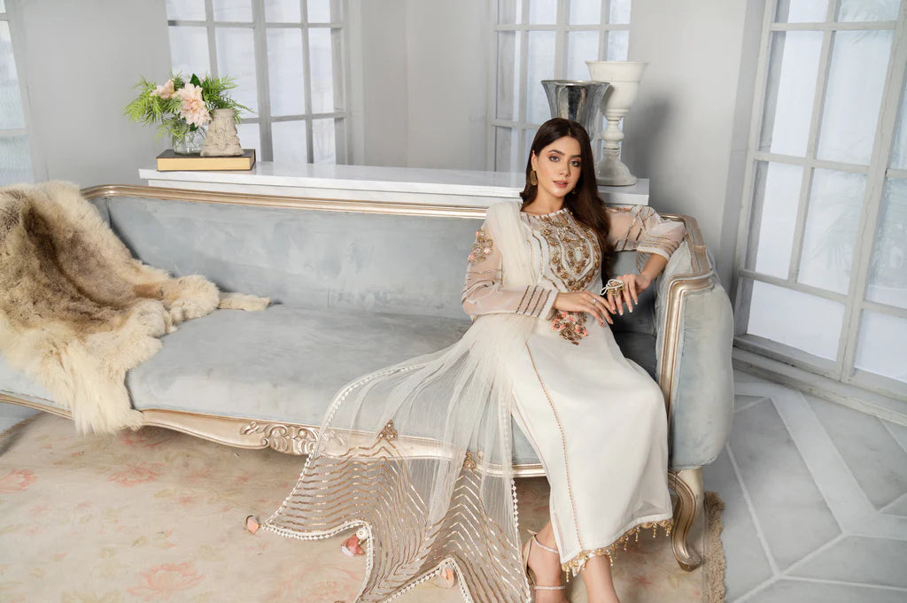 latest ready made white and gold anarkali in dubai