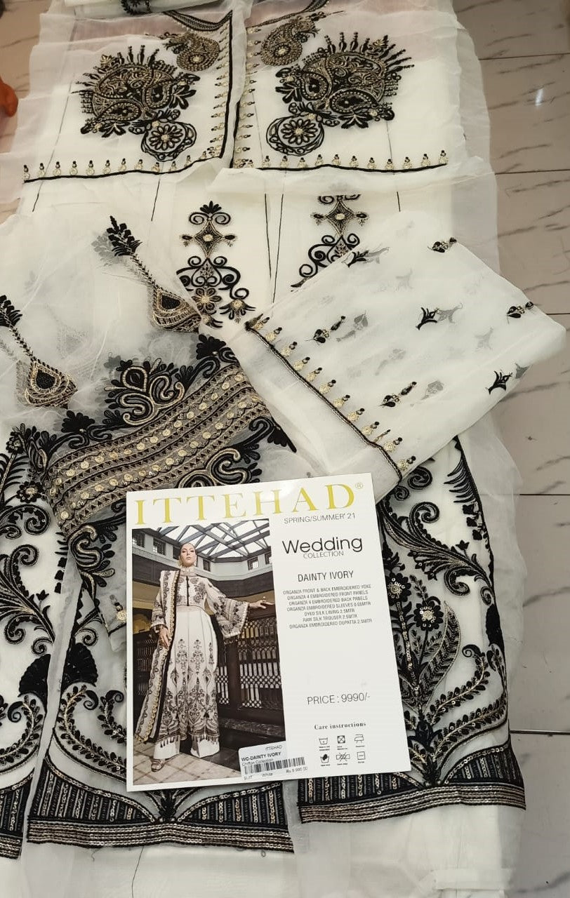 3pc Embroidered Organza - Pakistani Unstitched Suit - B021