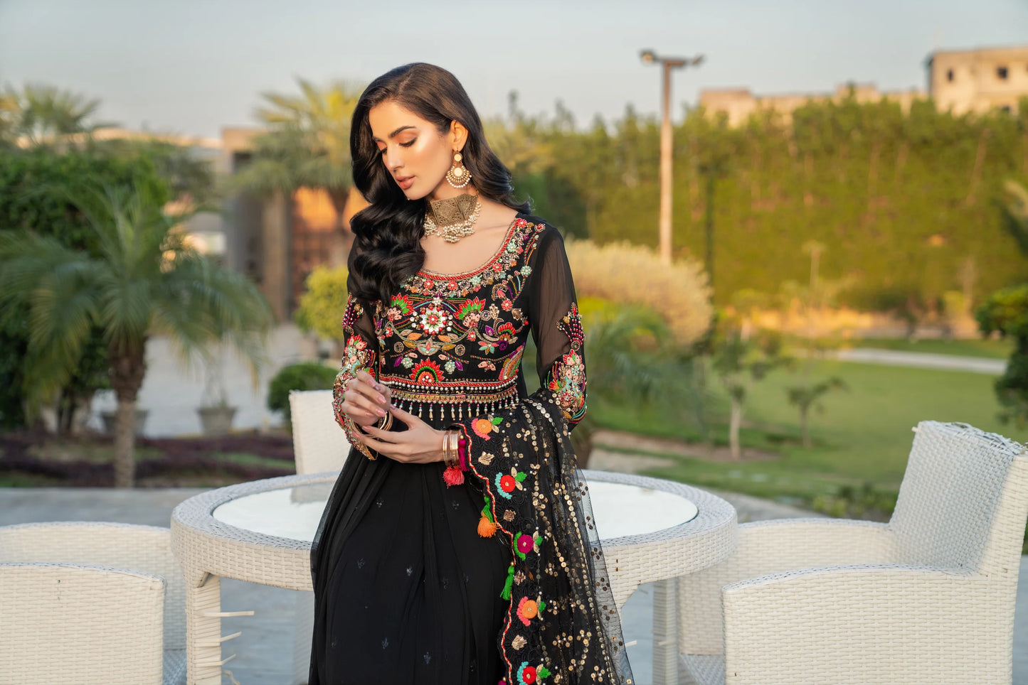 Handmade Black Chiffon Anarkali Size 40