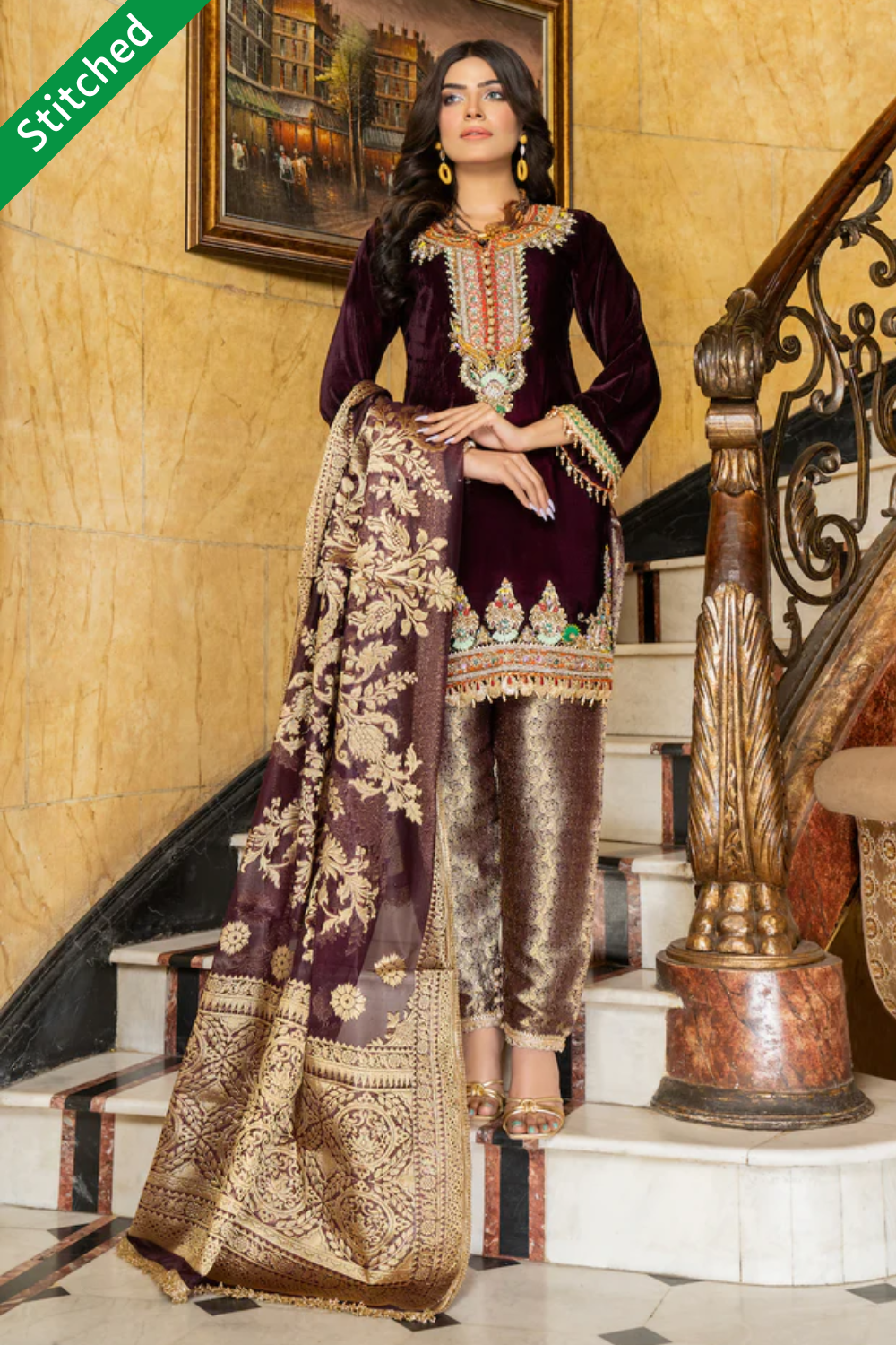 Hand Embroidered Black Chiffon Suit with Jamawar Dupatta