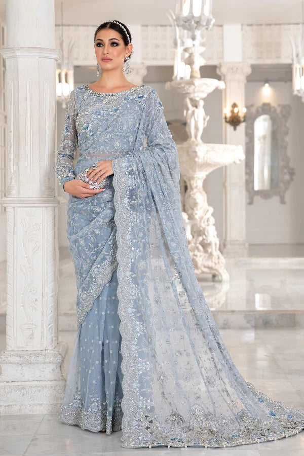 Ice Blue Handmade Bridal Saree