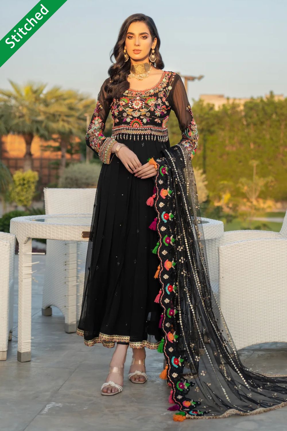 Handmade Black Chiffon Anarkali