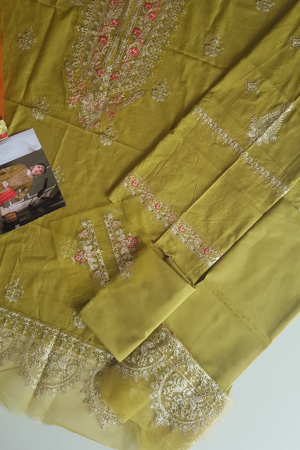 Olive Green Embroidered Lawn Suit