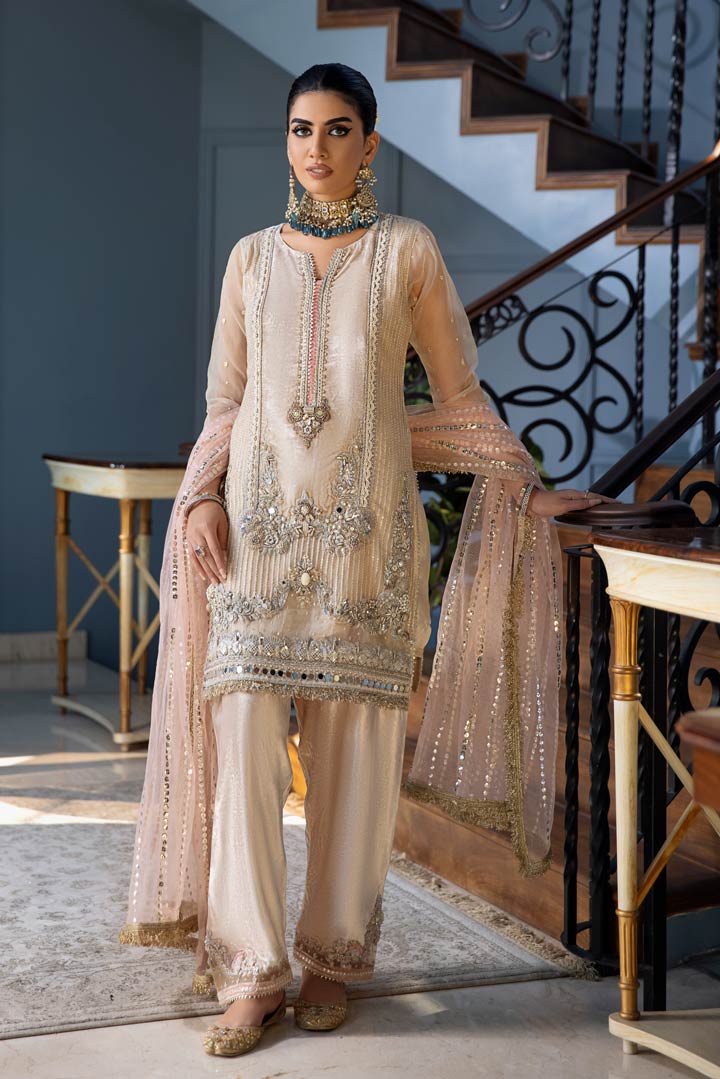 Hand Embroidered Pure Chiffon & Velvet Gharara