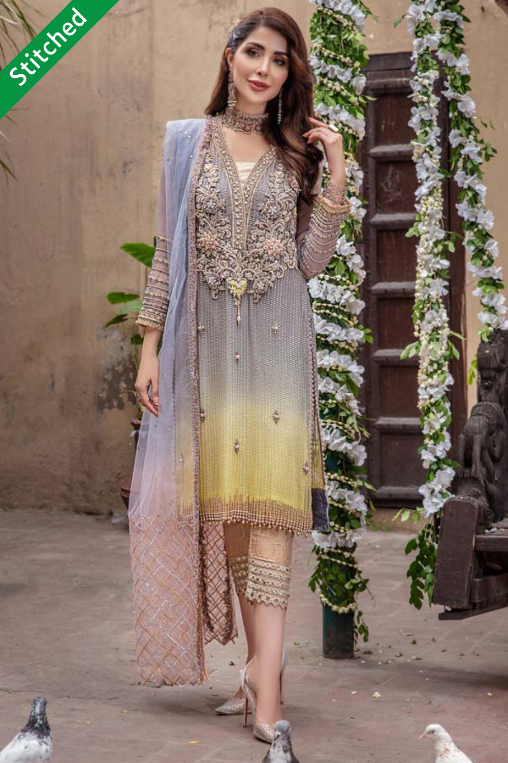 Hand Embroidered Pure Chiffon Suit Size 36