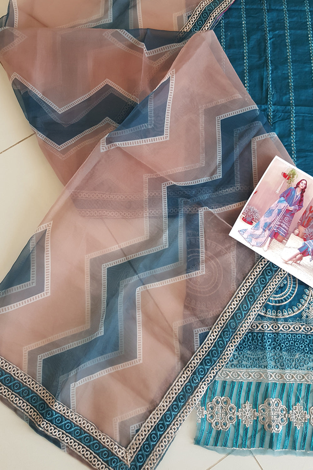 Peacock Blue Embroidered Lawn Suit