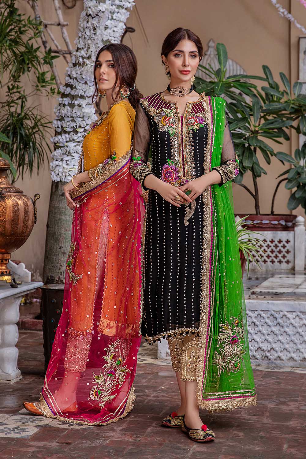 Black Hand Embroidered Chiffon Suit Size XL