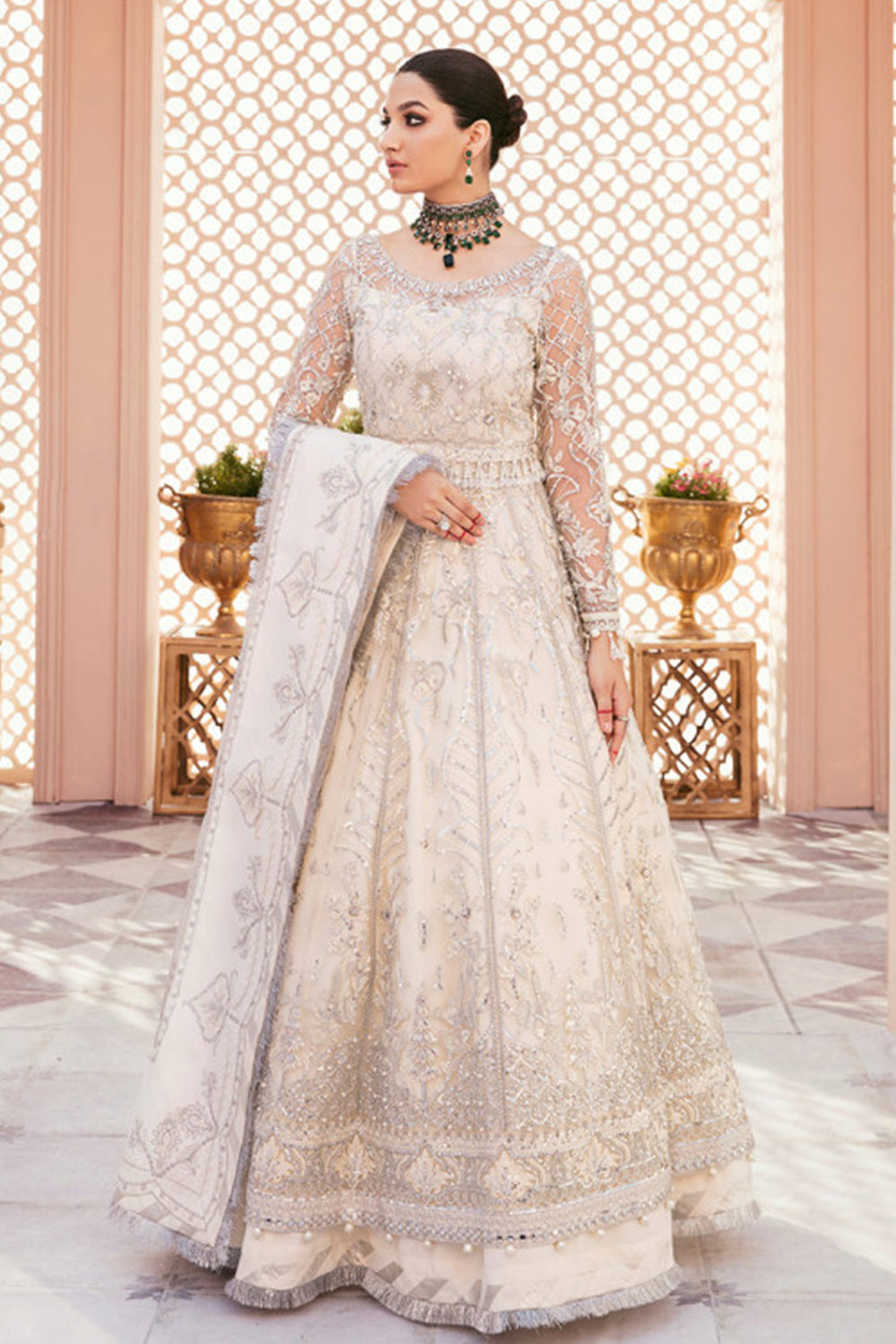 Buy Wedding & Bridal Off White Anarkali Dress in Dubai