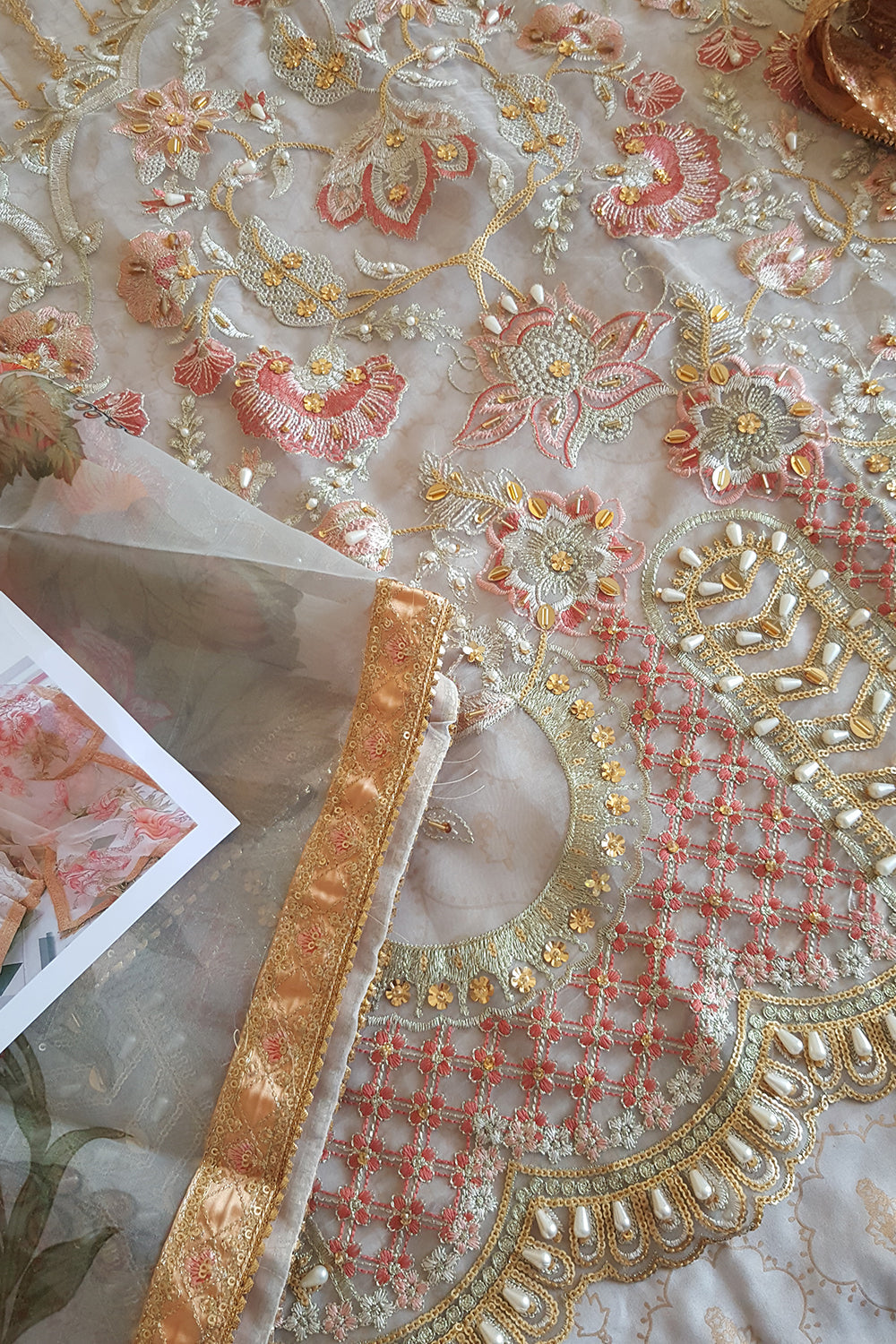 3pc Hand Embellished Organza Suit