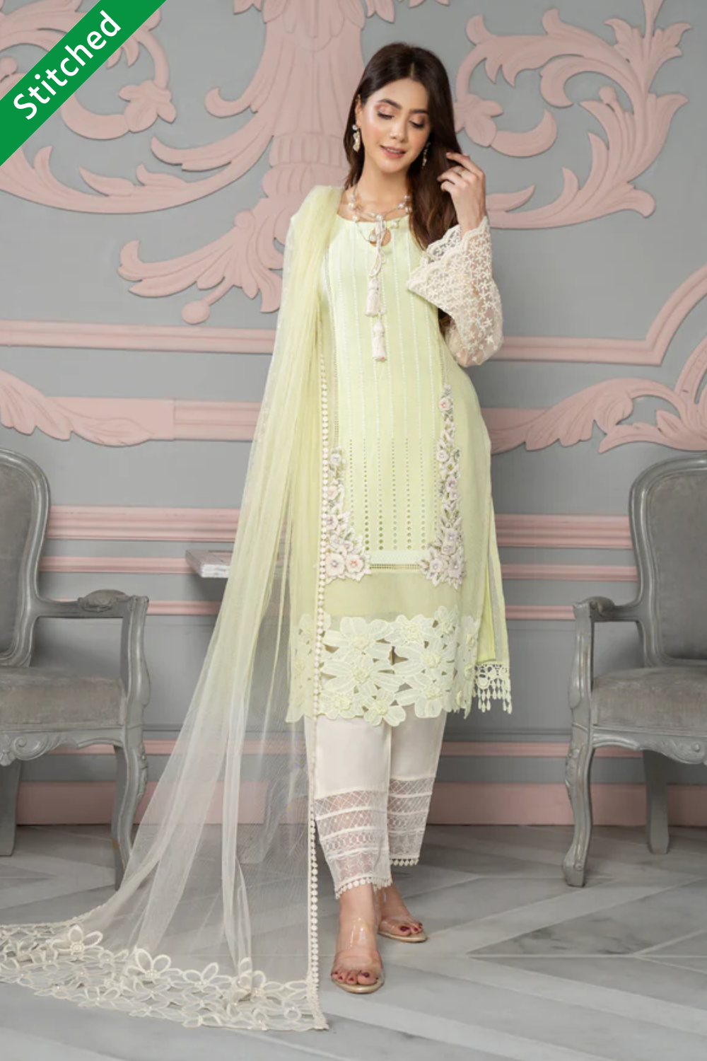 lime green color cotton chikan kurti online in dubai