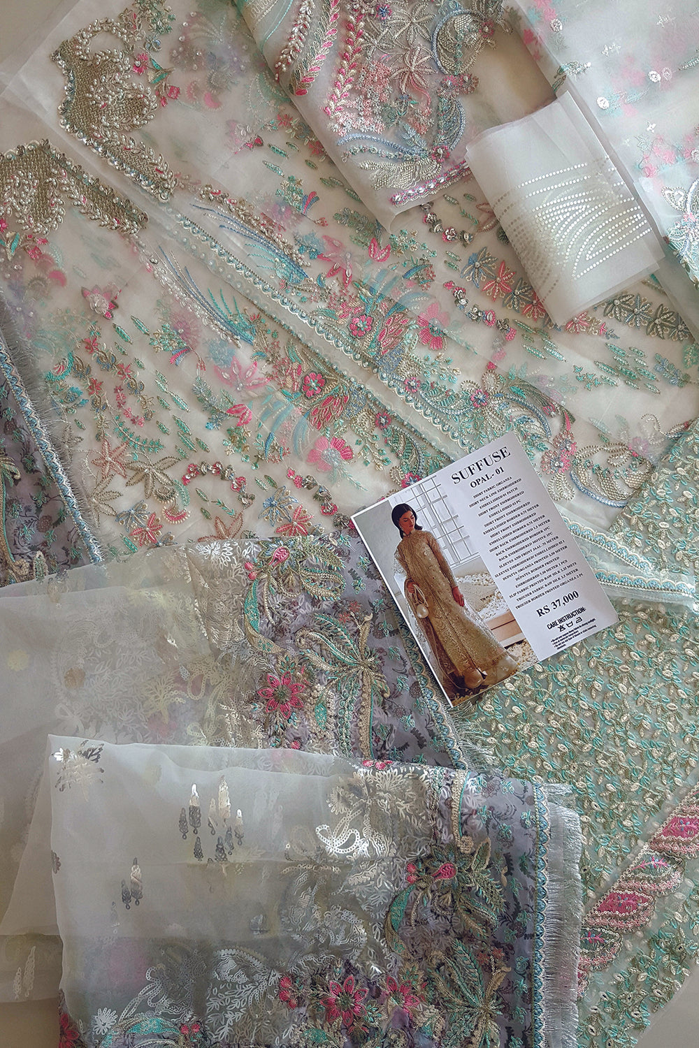 3pc Hand Embellished Organza Suit