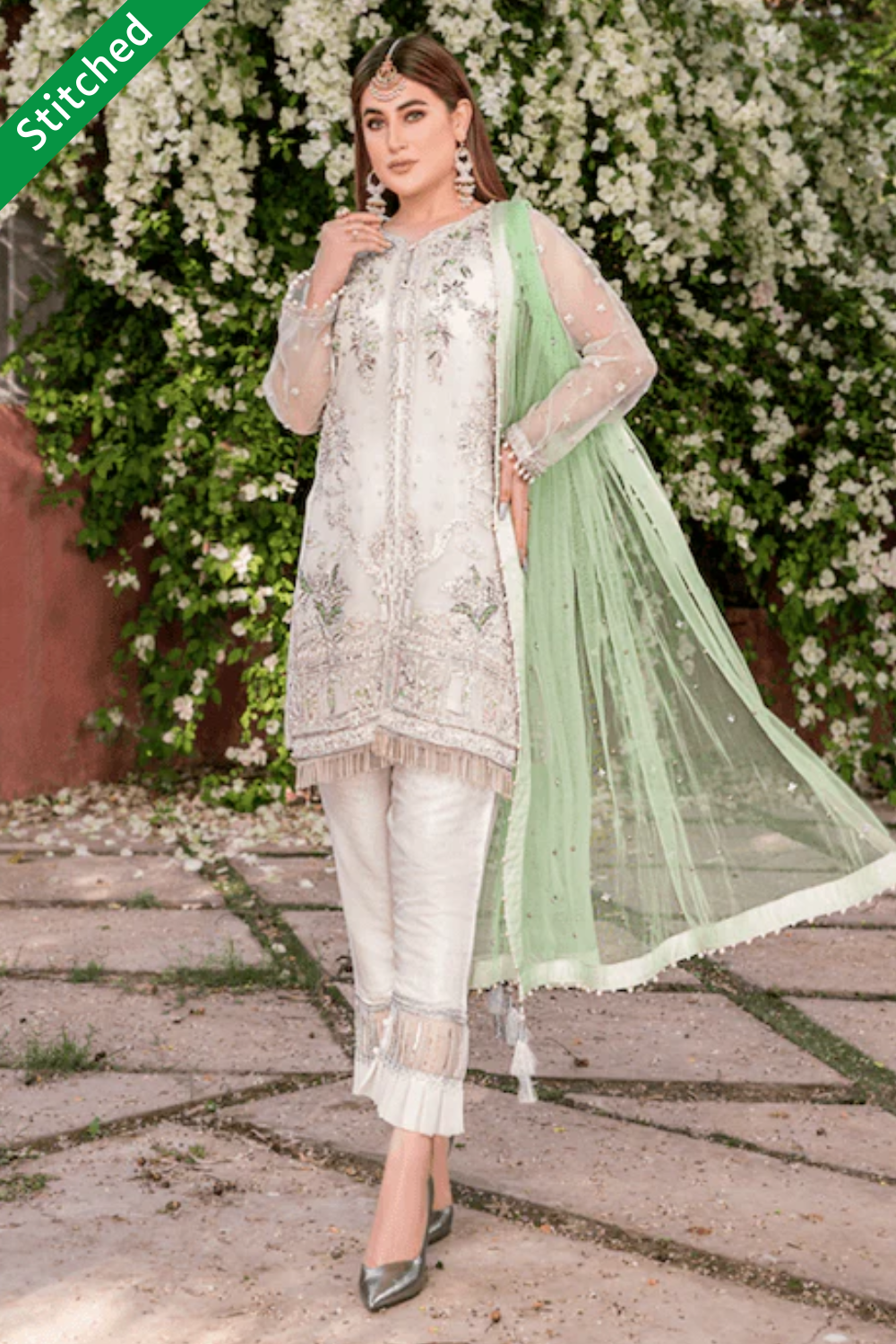 White Handmade Pure Organza Suit