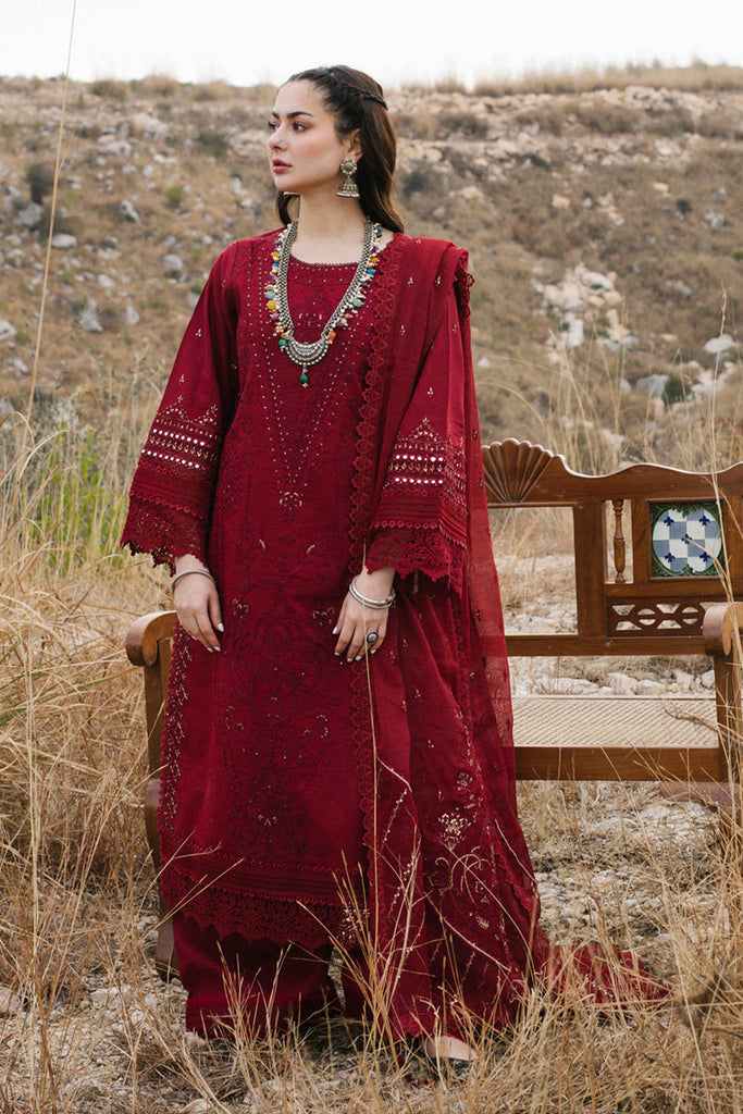 Garnet red beautiful embroidered party wear salwar kameez in dubai