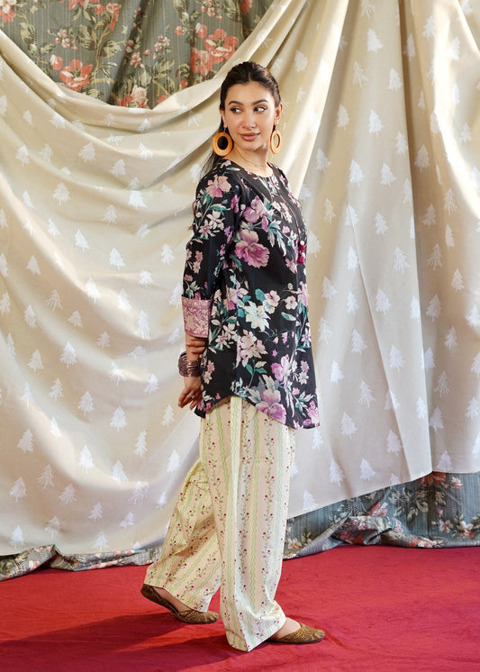 2 Piece Ready to Wear Black Lawn Salwar Kameez Online in KSA Riyadh Saudi Arabia Oman Bahrain Qatar