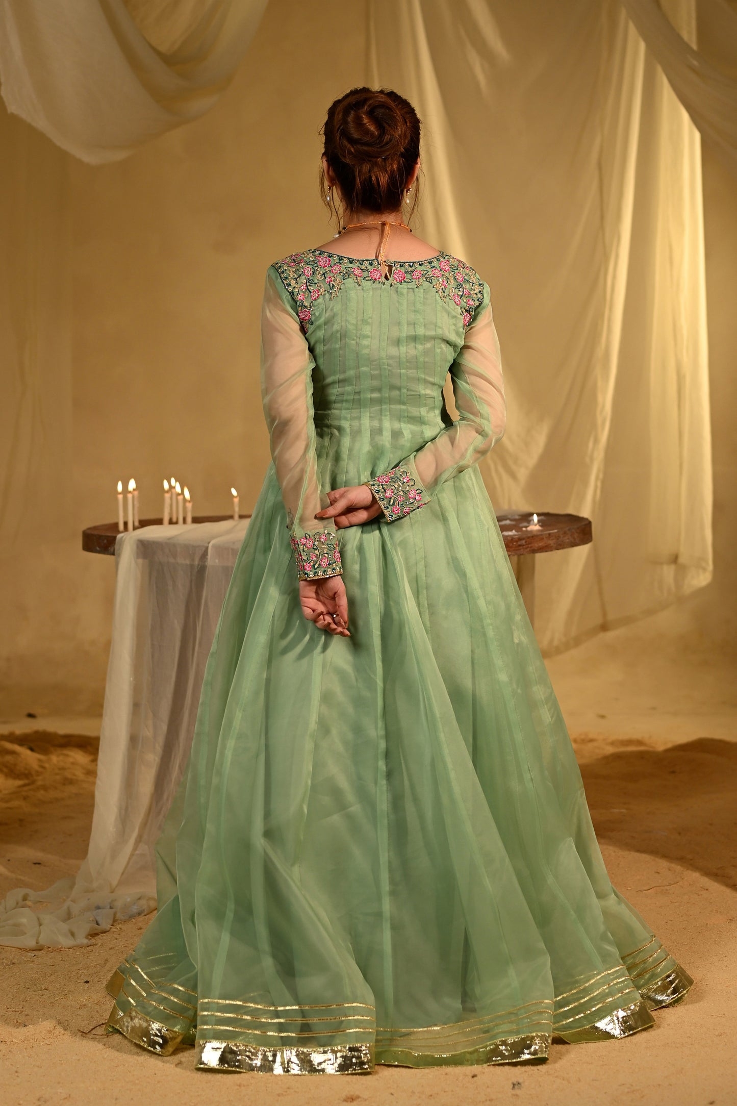 2 Piece Stitched Pistachio Green Organza Embroidered Suit Online in Dubai DXB UAE Abudhabi Meena Bazaar