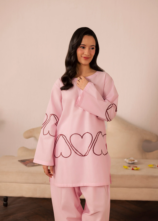 2PC Pink Lawn Kurta Set for Summers Online in KSA Riyadh Saudi Arabia Oman Bahrain Qatar