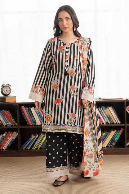 Black Printed Khaddar 3 Piece Winter Suit Online in Dubai UAE Abudhabi Ajman Sharjah
