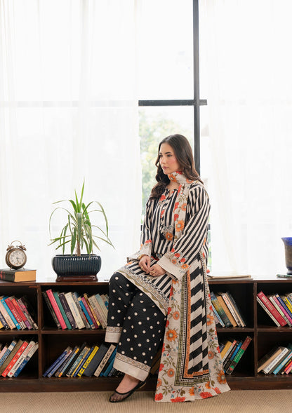 Black Striped Khaddar Shirt with Dupatta Pakistani Designer Suits Online in KSA Riyadh Saudi Arabia Oman Bahrain Qatar