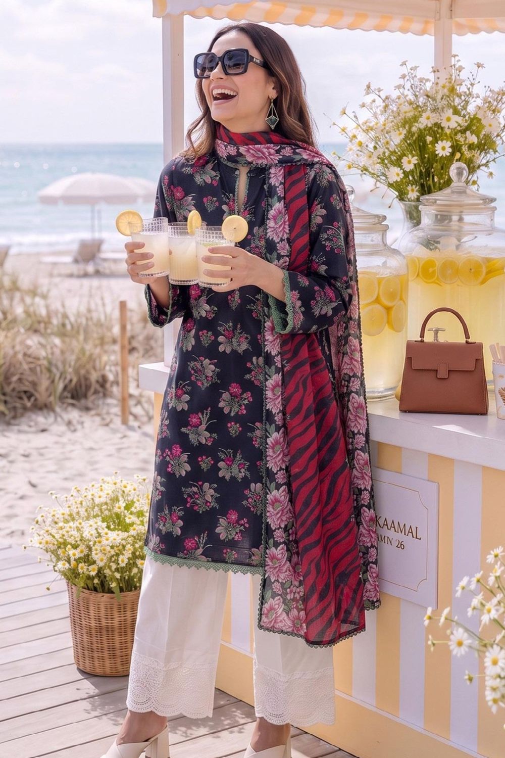Black Embroidered Lawn 3 Piece Kurta Set Online in Dubai UAE Abudhabi Ajman Sharjah