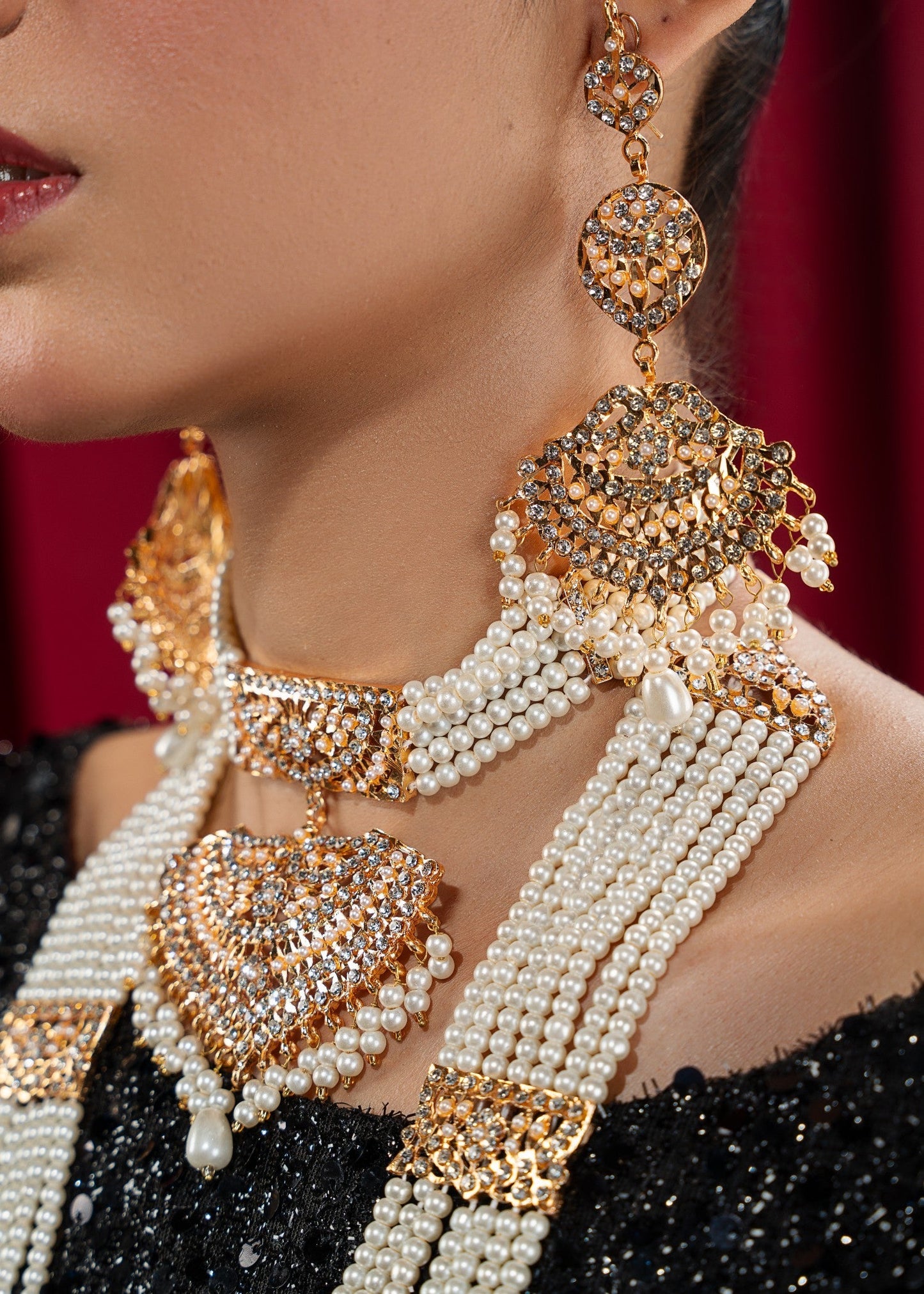 3-Layered Gold Plated Necklace and Choker Set Online in Dubai UAE Abudhabi Ajman Sharjah