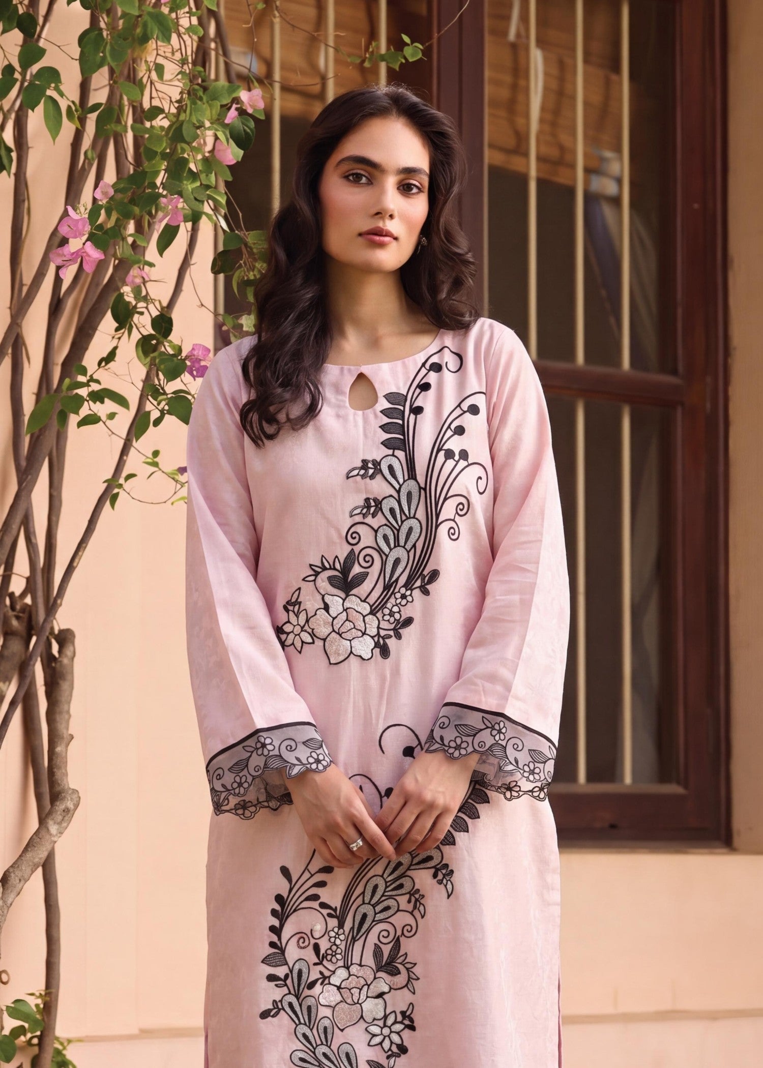 3 Piece Baby Pink Embroidered Lawn Dress Material Online in Sri Lanka India Australia