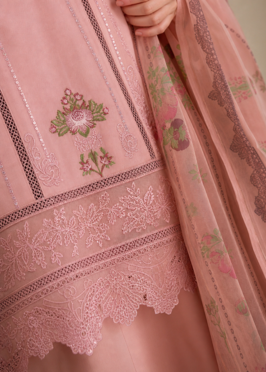 3 Piece Blush Pink Embroidered Lawn Suit Online in Sri Lanka India Australia
