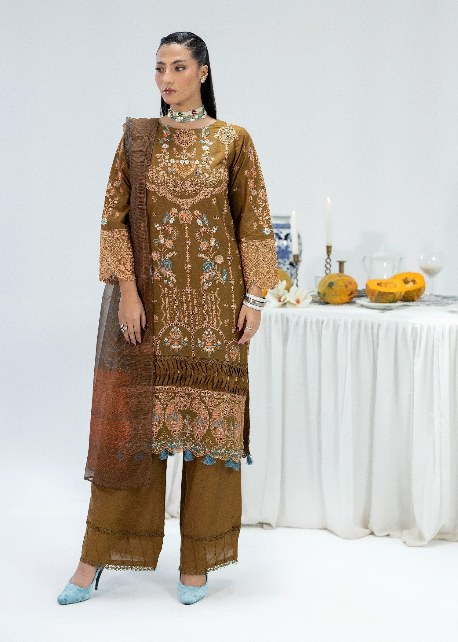 3 Piece Brown Cotton Festive Wear Online in Sri Lanka India Australia