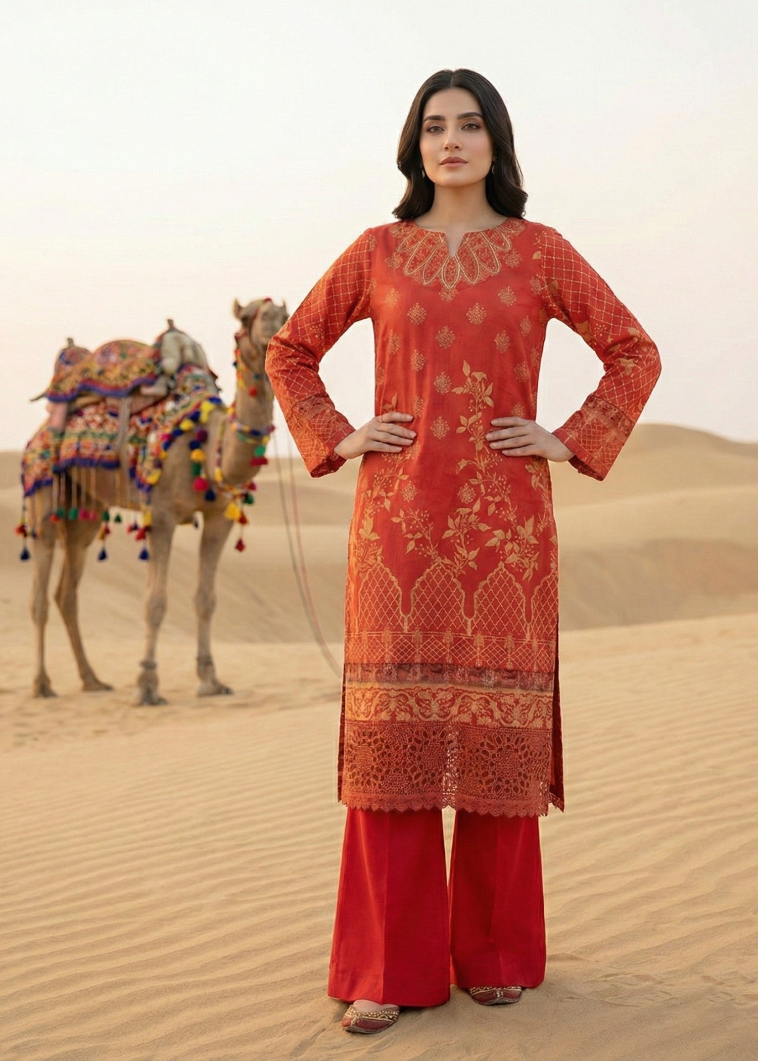 3 Piece Embroidered Jacquard Bell Bottom Suit Online in Sri Lanka India Australia