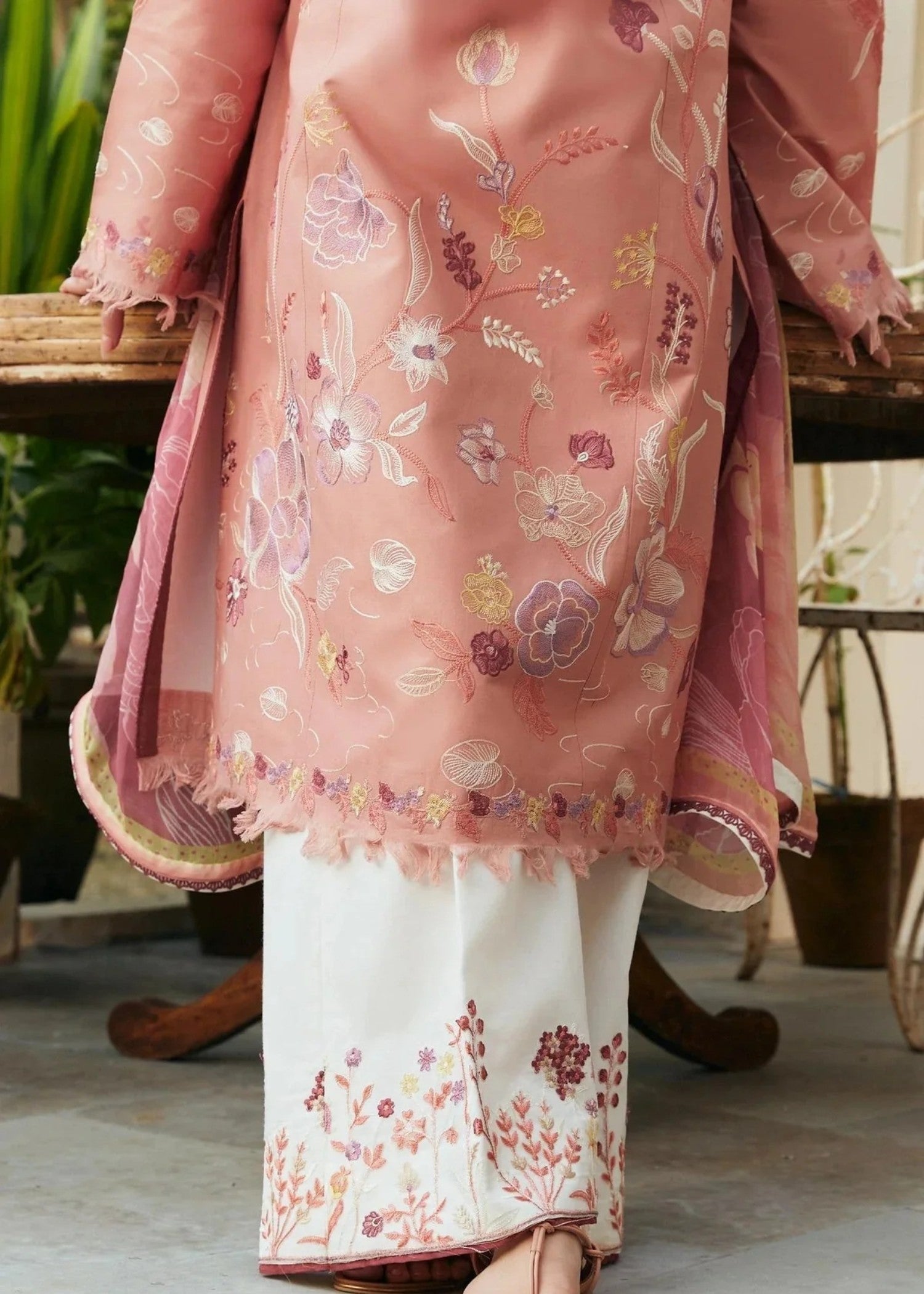 3 Piece Embroidered Lawn Suit Indian Pink Online in Dubai DXB UAE Abudhabi Meena Bazaar