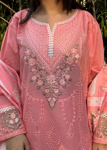 3 Piece Embroidered Lawn Suit Peach Online in Sri Lanka India Australia