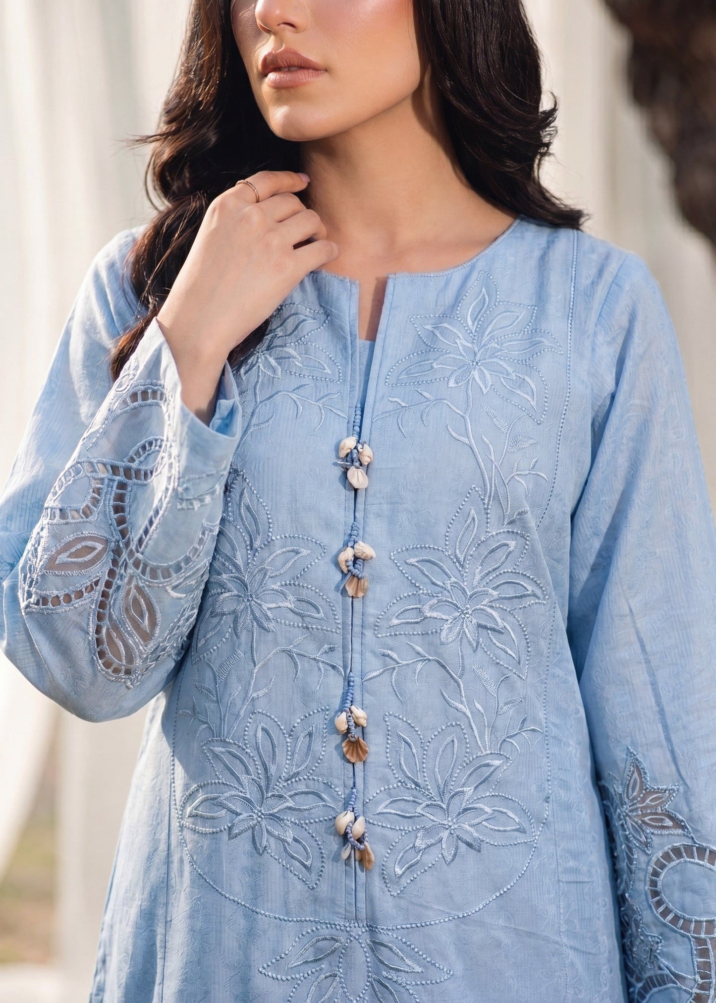 3 Piece Embroidered Lawn Suit Sky Blue Online in Sri Lanka India Australia