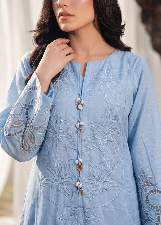 3 Piece Embroidered Lawn Suit Sky Blue Online in Sri Lanka India Australia