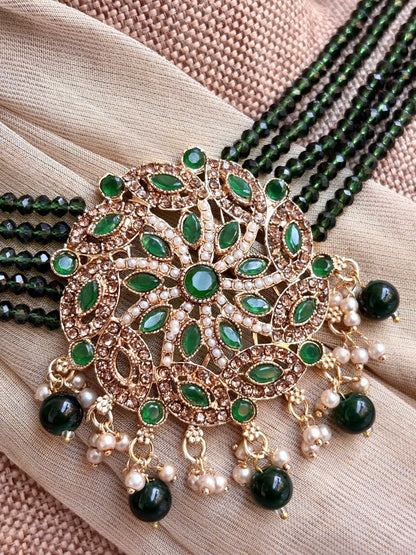 3 Piece Green Choker Necklace Set Online in KSA Riyadh Saudi Arabia Oman Bahrain Qatar