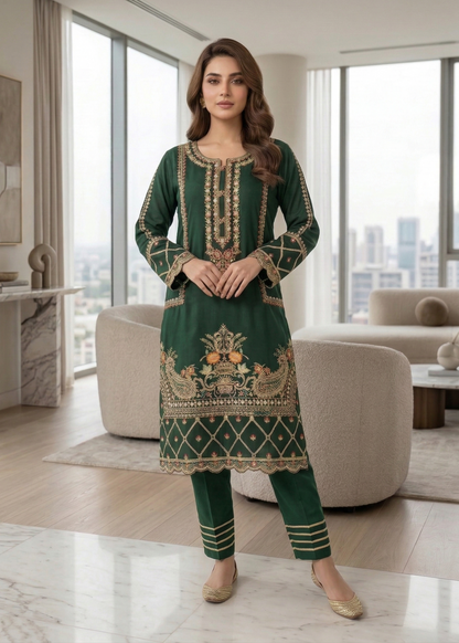 3 Piece Green Organza Party Wear Suit Online in Sri Lanka India Australia