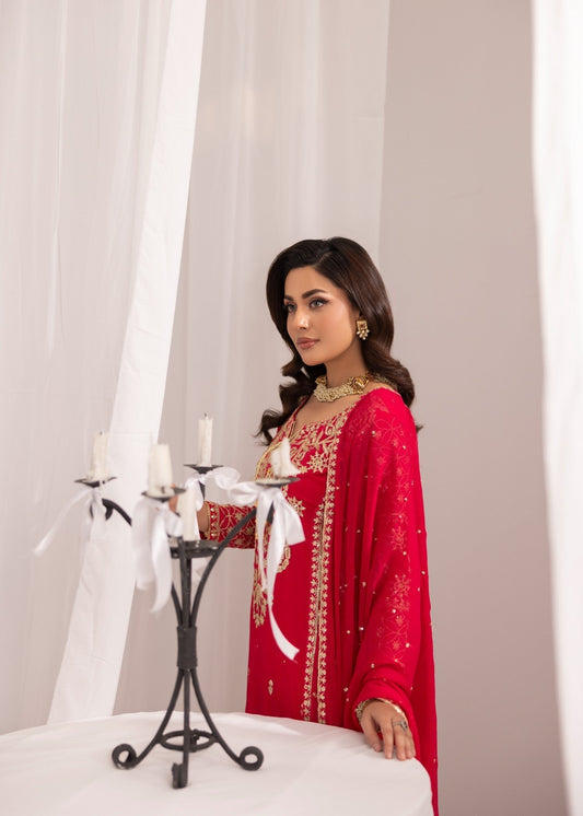 3 Piece Hot Pink Chiffon Pakistani Suit Online in Dubai DXB UAE Abudhabi Meena Bazaar