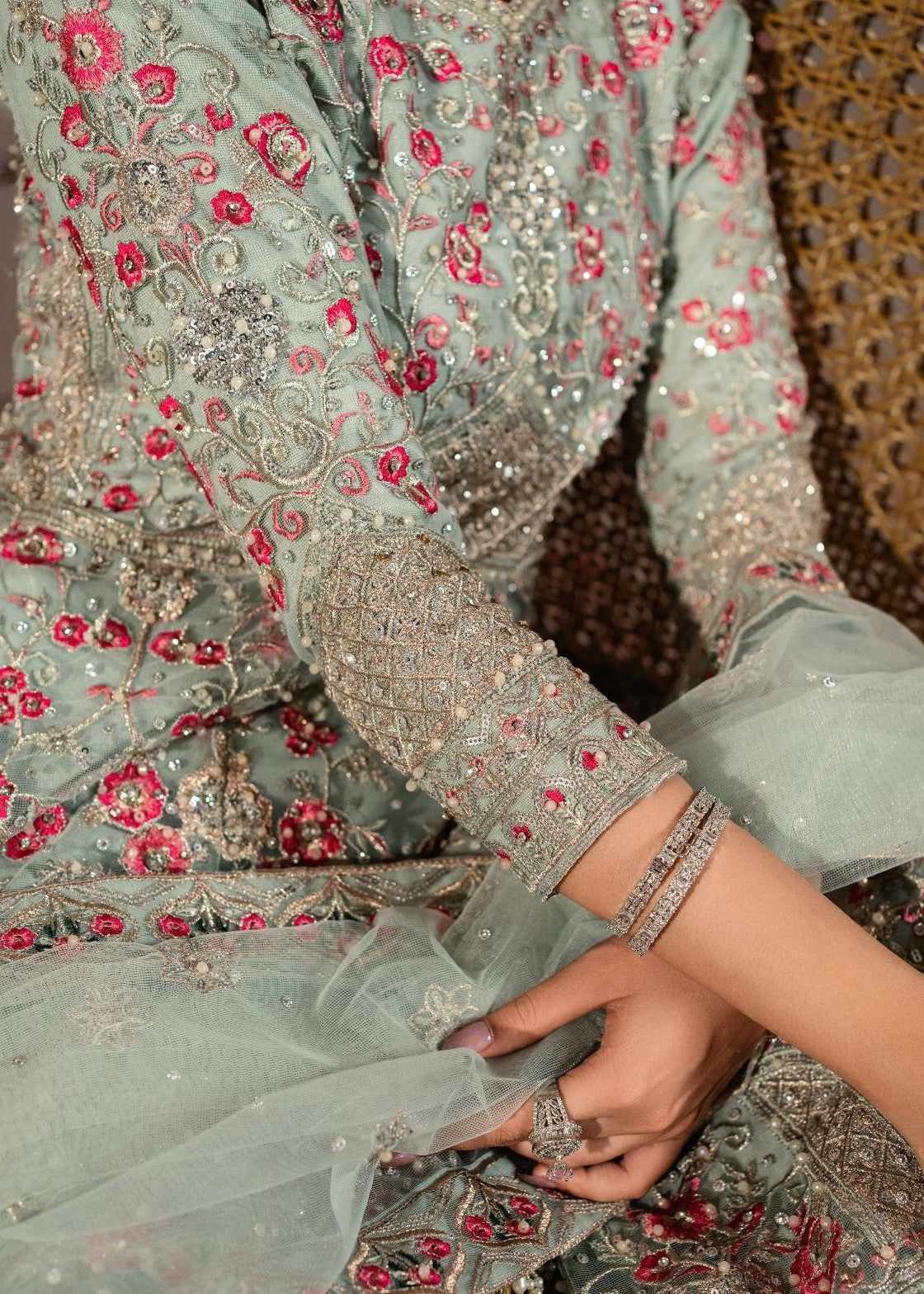 3 Piece Ice Blue Net Embroidered Suit Online in Sri Lanka India Australia
