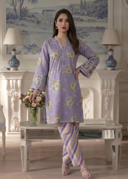 3 Piece Lavender Grey Embroidered Lawn Suit Online in Sri Lanka India Australia