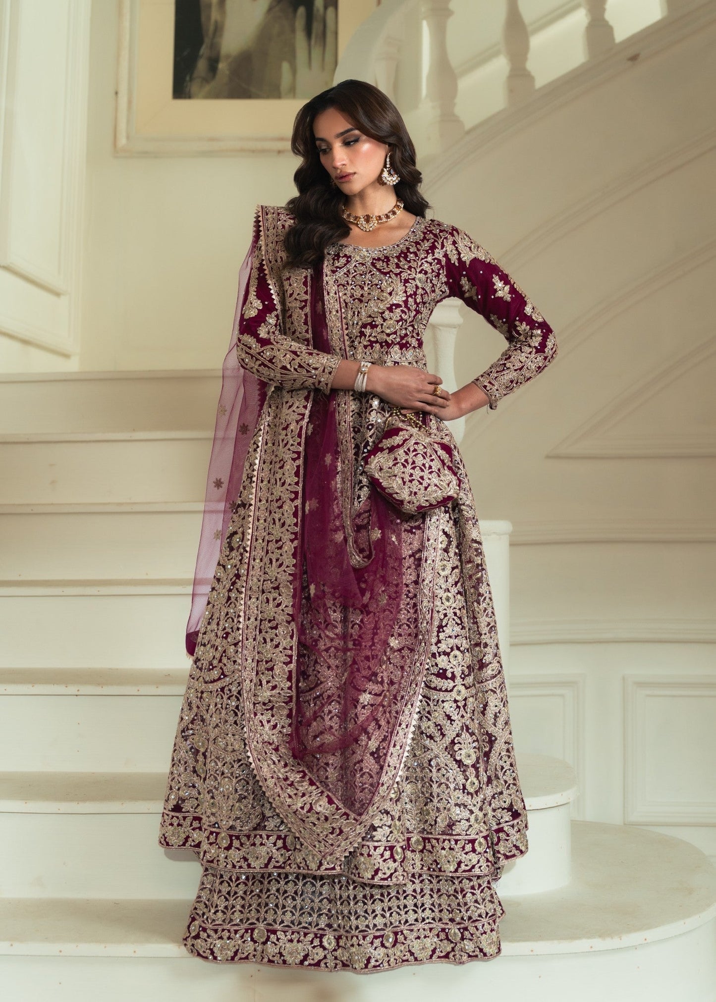 3 Piece Magenta Net Wedding Outfit Online in Sri Lanka India Australia