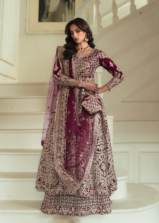 3 Piece Magenta Net Wedding Outfit Online in Sri Lanka India Australia