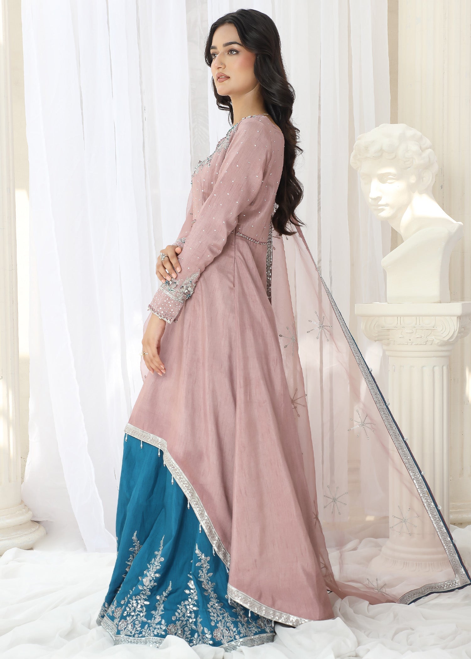 3 Piece Mauve Pink Blue Dupatta Partywear Outfit Online in Sri Lanka India Australia