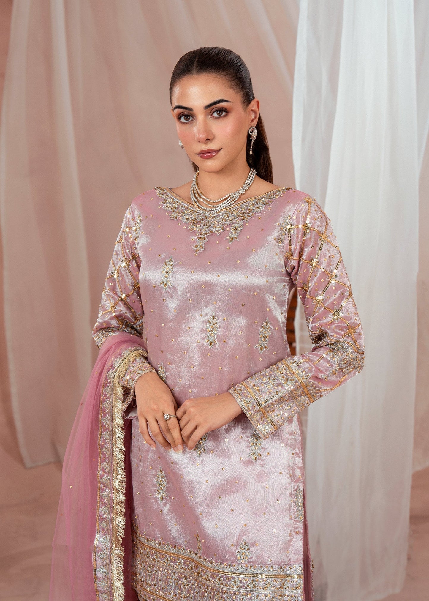 3 Piece Mauve Pink Gharara Party Wear Online in Sri Lanka India Australia