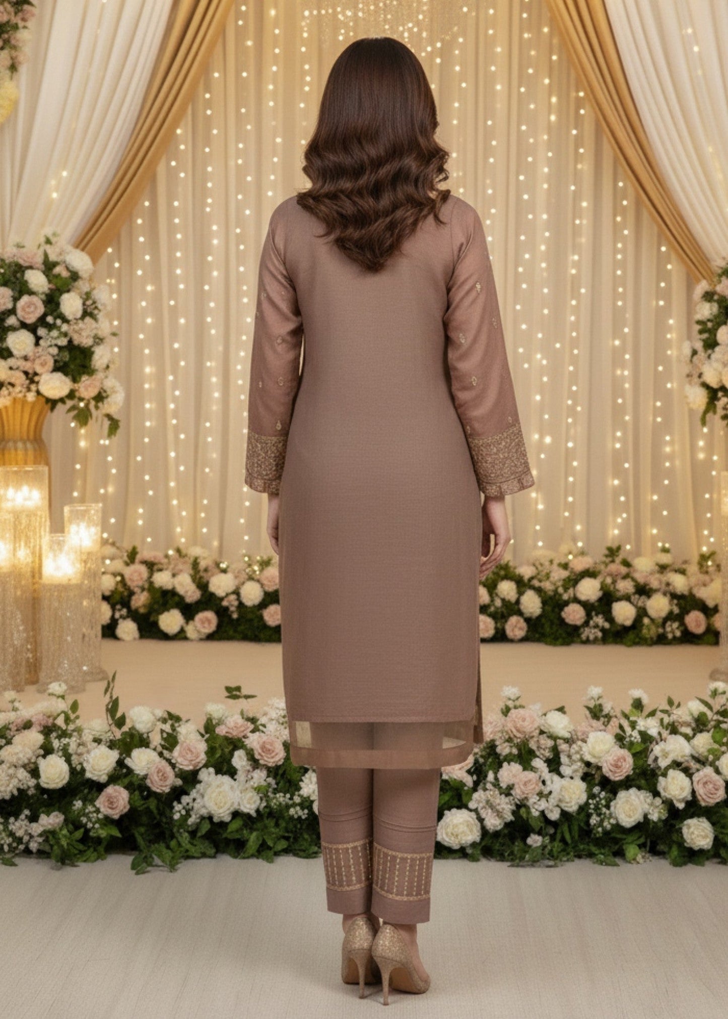 3 Piece Mocha Brown Organza Suit with Dupatta Online in Sri Lanka India Australia