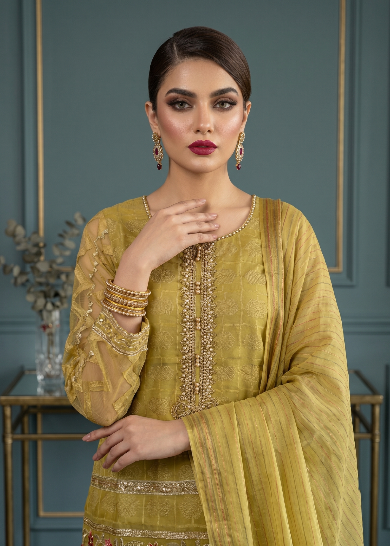 3 Piece Mustard Jacquard Party Wear Dress Material Online in Sri Lanka India Australia