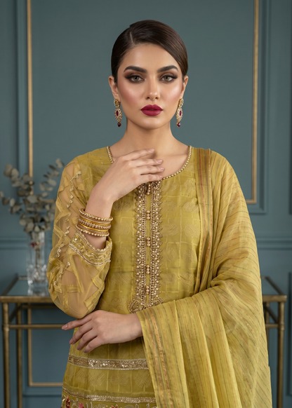 3 Piece Mustard Jacquard Party Wear Dress Material Online in Sri Lanka India Australia
