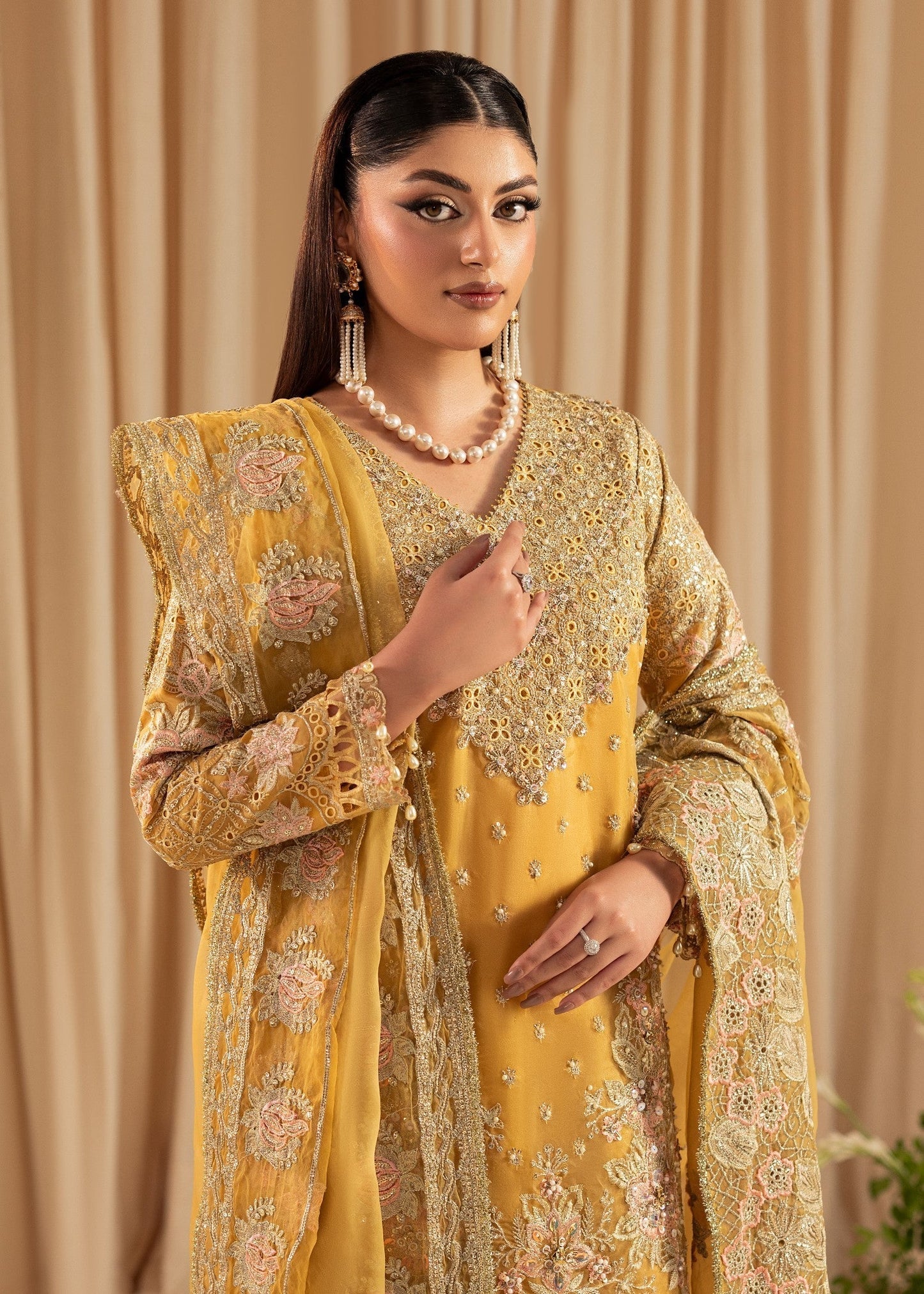 3 Piece Organza Embroidered Suit with Raw Silk Trouser Online in Sri Lanka India Australia