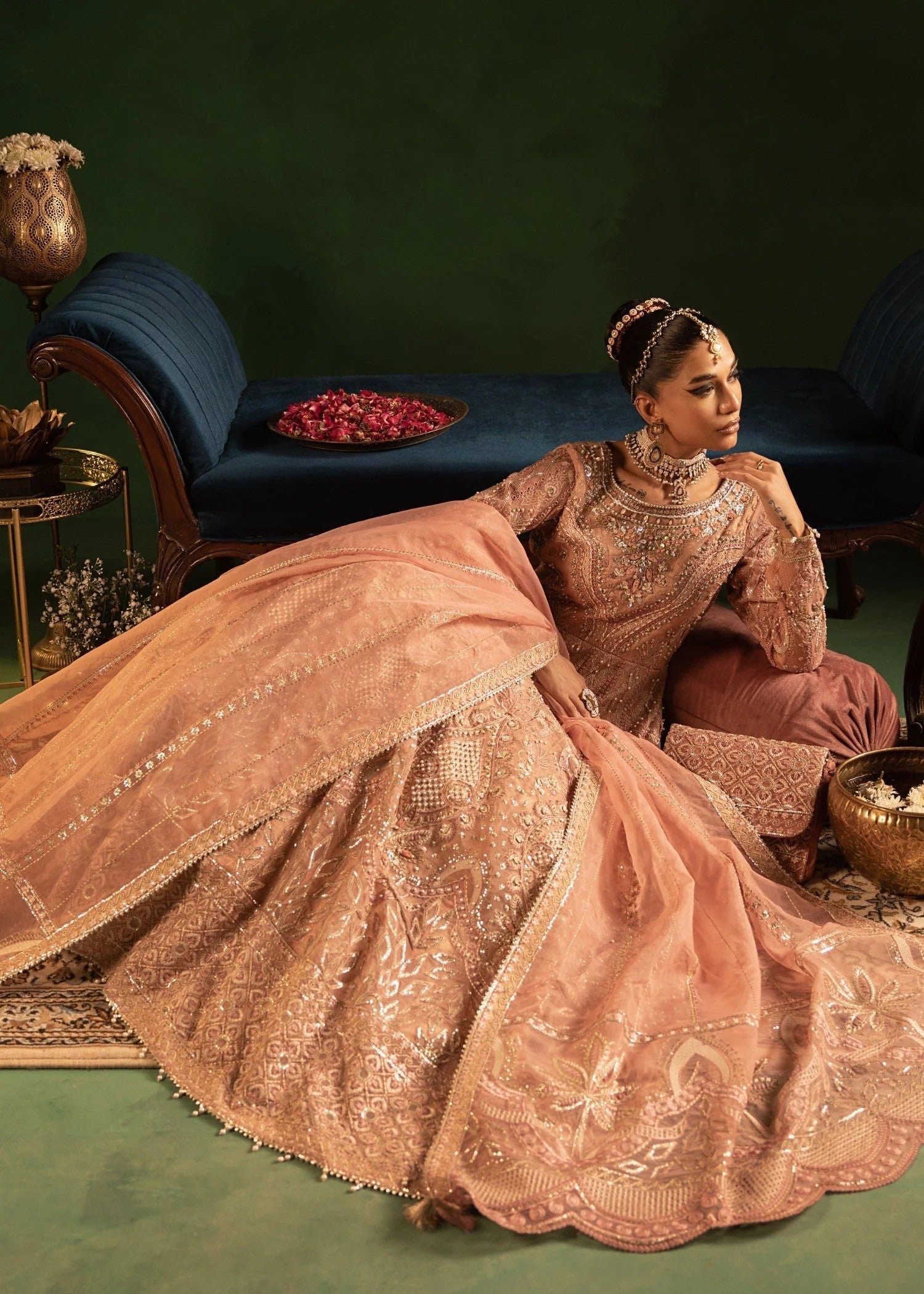 3 Piece Peach Pink Raw Silk Organza Dress Material Online in Sri Lanka India Australia